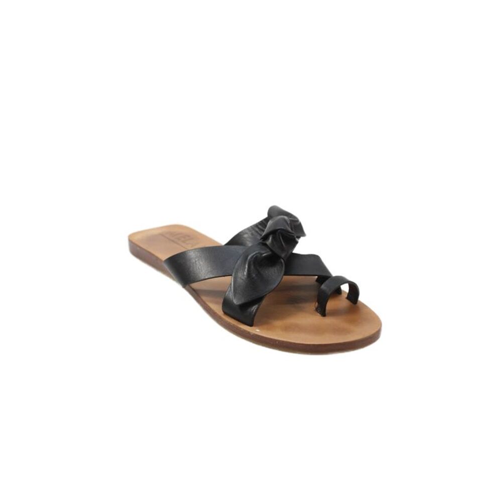 Melani Womens Cross Strap Knotted Leather Slide Sandals Black Size 7.5